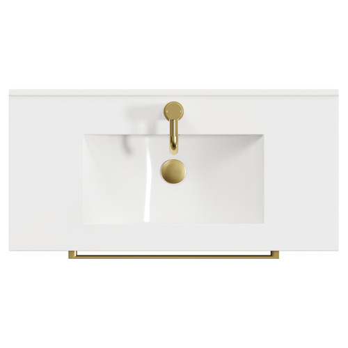 Napoli Gloss Grey Pearl 800mm Wall Mounted Vanity Unit with 1 Tap Hole Minimalist Basin and 2 Drawers with Brushed Brass Handles View from Top