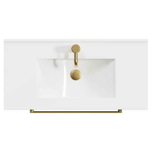 Napoli Nero Oak 800mm Floor Standing Vanity Unit with 1 Tap Hole Minimalist Basin and 2 Drawers with Brushed Brass Handles View from Top