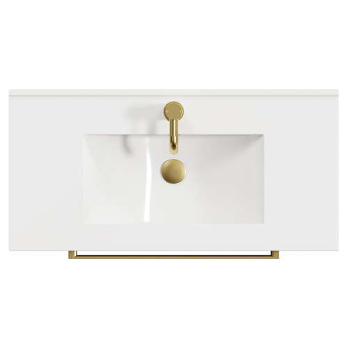 Napoli Nero Oak 800mm Wall Mounted Vanity Unit with 1 Tap Hole Minimalist Basin and 2 Drawers with Brushed Brass Handles View from Top