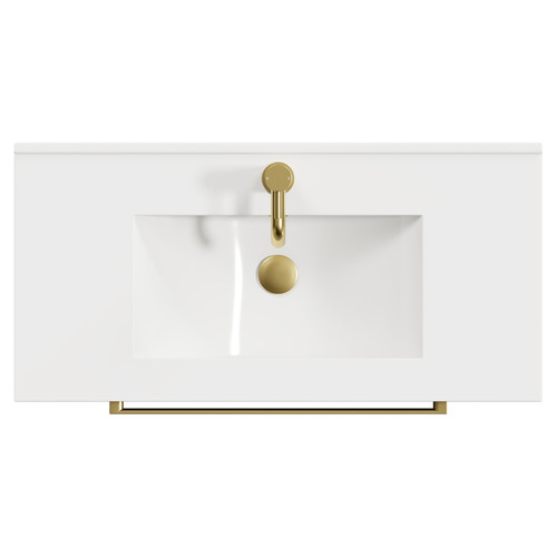 Napoli Deep Blue 800mm Wall Mounted Vanity Unit with 1 Tap Hole Minimalist Basin and 2 Drawers with Brushed Brass Handles View from Top