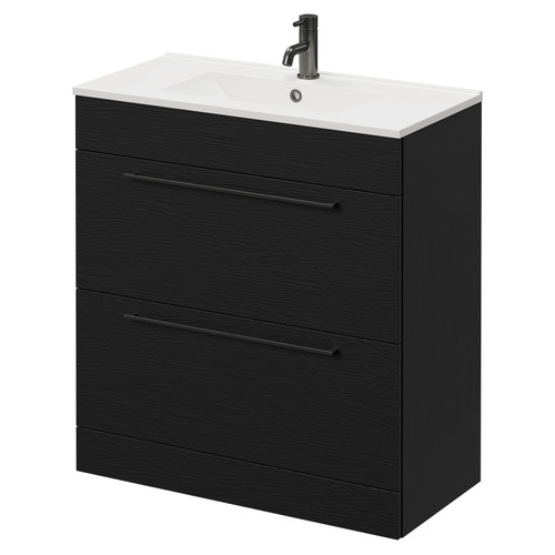 Napoli Nero Oak 800mm Floor Standing Vanity Unit with 1 Tap Hole Minimalist Basin and 2 Drawers with Gunmetal Grey Handles Right Hand View