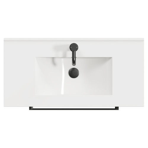 Napoli Nero Oak 800mm Floor Standing Vanity Unit with 1 Tap Hole Minimalist Basin and 2 Drawers with Gunmetal Grey Handles View from Top
