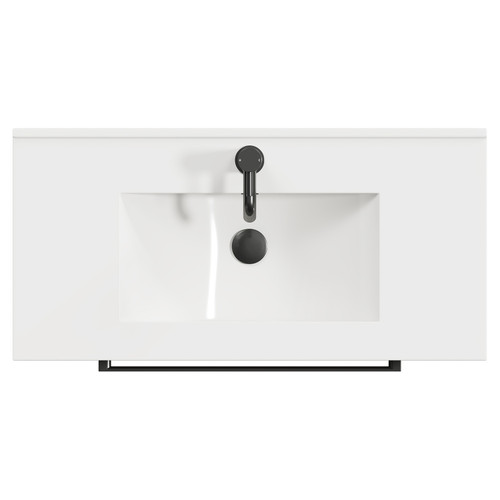 Napoli Bordalino Oak 800mm Floor Standing Vanity Unit with 1 Tap Hole Minimalist Basin and 2 Drawers with Gunmetal Grey Handles View from Top