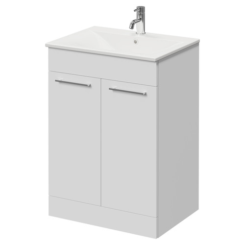 Napoli Gloss White 600mm Floor Standing Vanity Unit with 1 Tap Hole Minimalist Basin and 2 Doors with Chrome Handles Right Hand View