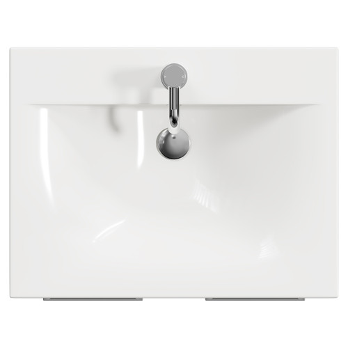 Napoli Gloss White 600mm Floor Standing Vanity Unit with 1 Tap Hole Minimalist Basin and 2 Doors with Chrome Handles View from Top