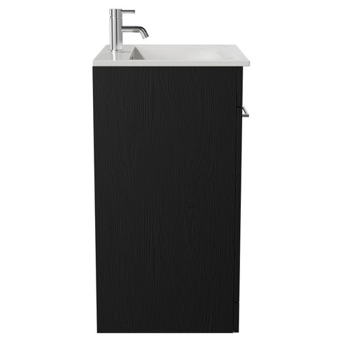 Napoli Nero Oak 600mm Floor Standing Vanity Unit with 1 Tap Hole Minimalist Basin and 2 Doors with Chrome Handles Side View