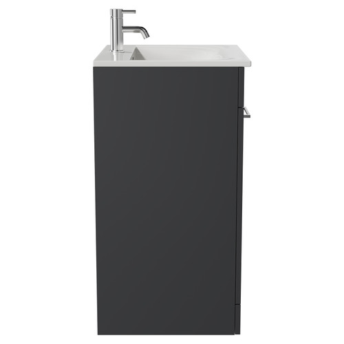 Napoli Gloss Grey 600mm Floor Standing Vanity Unit with 1 Tap Hole Minimalist Basin and 2 Doors with Chrome Handles Side View