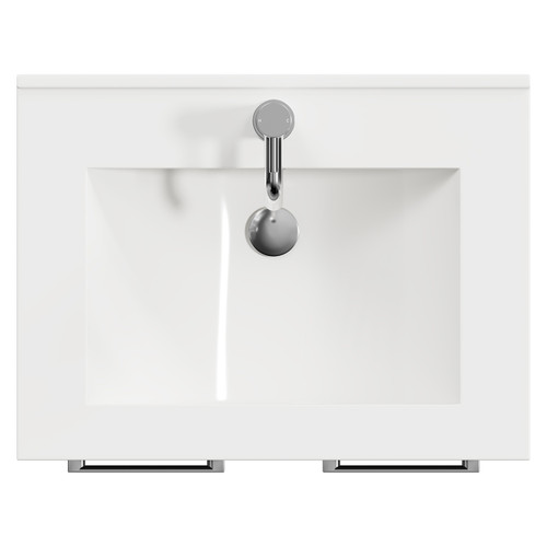 Napoli Gloss Grey 600mm Floor Standing Vanity Unit with 1 Tap Hole Minimalist Basin and 2 Doors with Chrome Handles View from Top