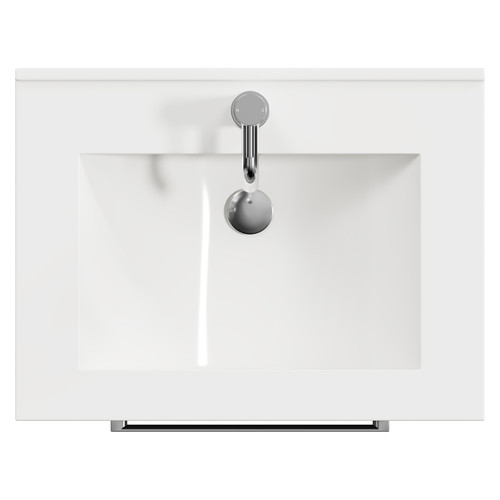 Napoli Gloss Grey 600mm Floor Standing Vanity Unit with 1 Tap Hole Minimalist Basin and 2 Drawers with Chrome Handles View from Top