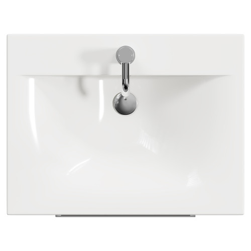 Napoli Gloss Grey 600mm Wall Mounted Vanity Unit with 1 Tap Hole Minimalist Basin and 2 Drawers with Chrome Handles View from Top