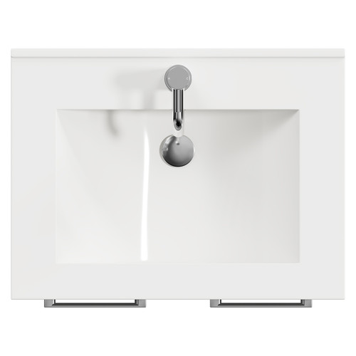 Napoli Gloss Grey Pearl 600mm Floor Standing Vanity Unit with 1 Tap Hole Minimalist Basin and 2 Doors with Chrome Handles View from Top