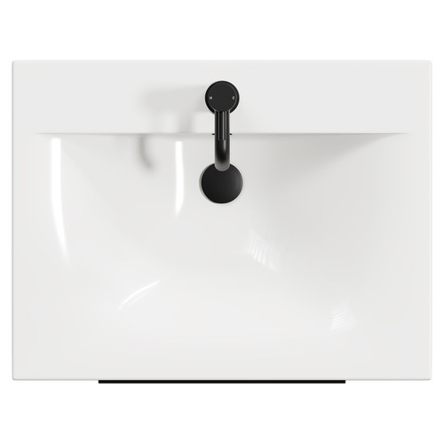 Napoli Gloss White 600mm Floor Standing Vanity Unit with 1 Tap Hole Minimalist Basin and 2 Drawers with Matt Black Handles View from Top