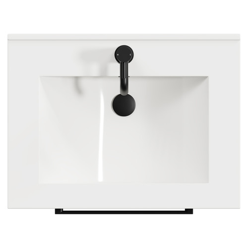 Napoli Gloss White 600mm Floor Standing Vanity Unit with 1 Tap Hole Minimalist Basin and 2 Drawers with Matt Black Handles View from Top