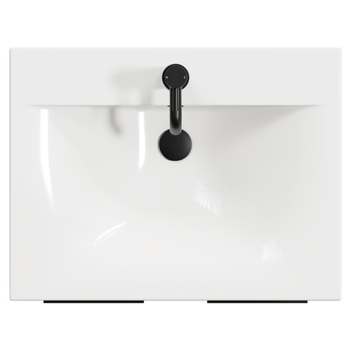Napoli Gloss White 600mm Floor Standing Vanity Unit with 1 Tap Hole Minimalist Basin and 2 Doors with Matt Black Handles View from Top