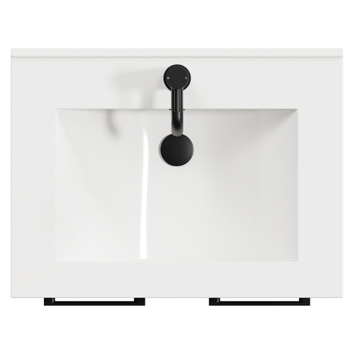 Napoli Nero Oak 600mm Floor Standing Vanity Unit with 1 Tap Hole Minimalist Basin and 2 Doors with Matt Black Handles View from Top