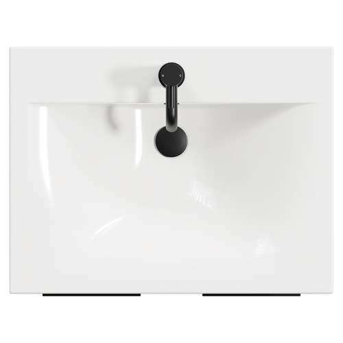Napoli Deep Blue 600mm Floor Standing Vanity Unit with 1 Tap Hole Minimalist Basin and 2 Doors with Matt Black Handles View from Top
