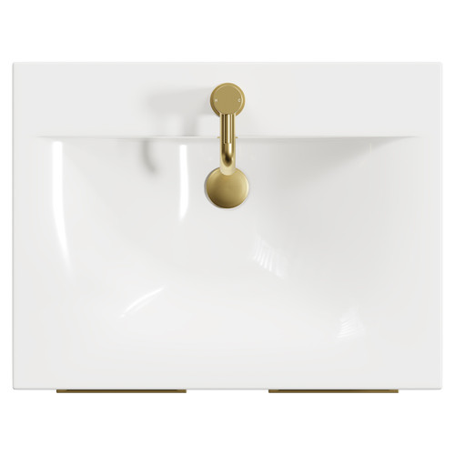 Napoli Gloss Grey 600mm Floor Standing Vanity Unit with 1 Tap Hole Minimalist Basin and 2 Doors with Brushed Brass Handles View from Top