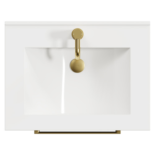 Napoli Gloss Grey 600mm Floor Standing Vanity Unit with 1 Tap Hole Minimalist Basin and 2 Drawers with Brushed Brass Handles View from Top