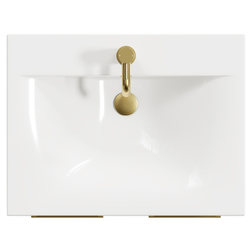 Napoli Deep Blue 600mm Floor Standing Vanity Unit with 1 Tap Hole Minimalist Basin and 2 Doors with Brushed Brass Handles View from Top