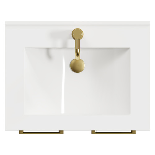 Napoli Deep Blue 600mm Floor Standing Vanity Unit with 1 Tap Hole Minimalist Basin and 2 Doors with Brushed Brass Handles View from Top