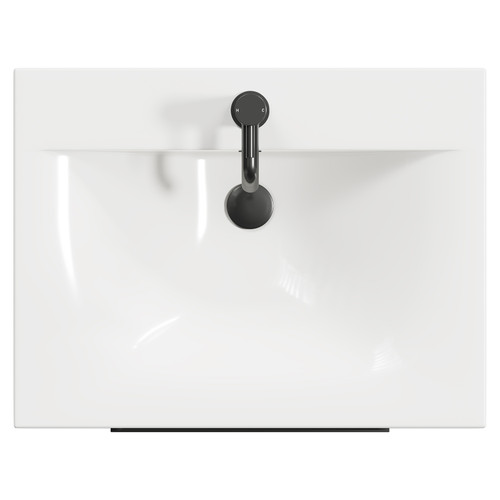 Napoli Bordalino Oak 600mm Wall Mounted Vanity Unit with 1 Tap Hole Minimalist Basin and 2 Drawers with Gunmetal Grey Handles View from Top