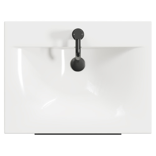 Napoli Gloss Grey 600mm Floor Standing Vanity Unit with 1 Tap Hole Minimalist Basin and 2 Drawers with Gunmetal Grey Handles View from Top