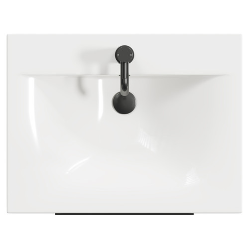Napoli Gloss Grey Pearl 600mm Floor Standing Vanity Unit with 1 Tap Hole Minimalist Basin and 2 Drawers with Gunmetal Grey Handles View from Top