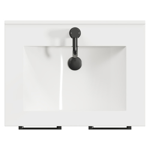 Napoli Olive Green 600mm Floor Standing Vanity Unit with 1 Tap Hole Minimalist Basin and 2 Doors with Gunmetal Grey Handles View from Top