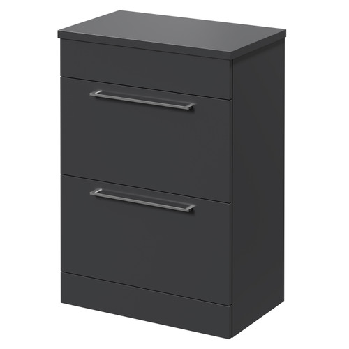 Napoli Gloss Grey 600mm x 390mm Floor Standing Vanity Unit for Countertop Basins and 2 Drawers with Chrome Handles Right Hand View