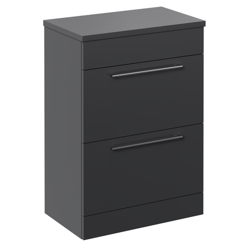 Napoli Gloss Grey 600mm x 390mm Floor Standing Vanity Unit for Countertop Basins and 2 Drawers with Chrome Handles Left Hand View