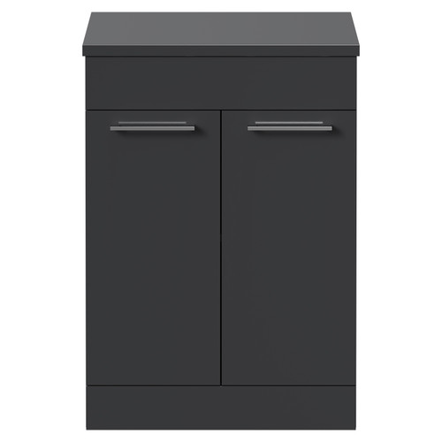 Napoli Gloss Grey 600mm x 390mm Floor Standing Vanity Unit for Countertop Basins and 2 Doors with Chrome Handles Front View