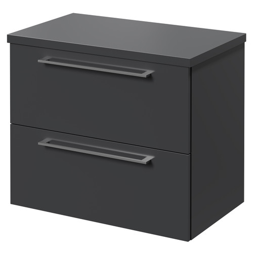Napoli Gloss Grey 600mm x 390mm Wall Mounted Vanity Unit for Countertop Basins and 2 Drawers with Chrome Handles Right Hand View