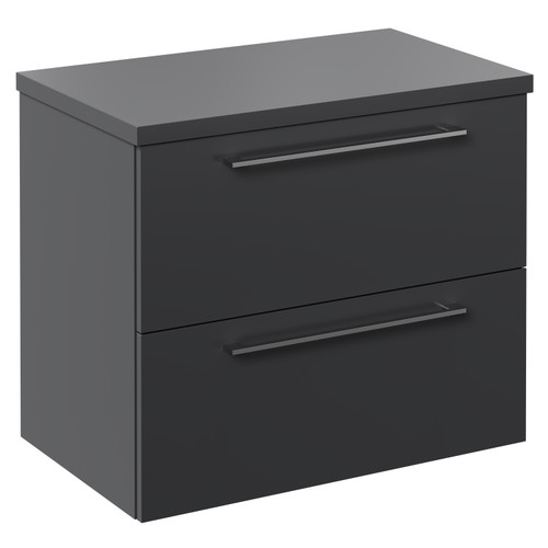 Napoli Gloss Grey 600mm x 390mm Wall Mounted Vanity Unit for Countertop Basins and 2 Drawers with Chrome Handles Left Hand View