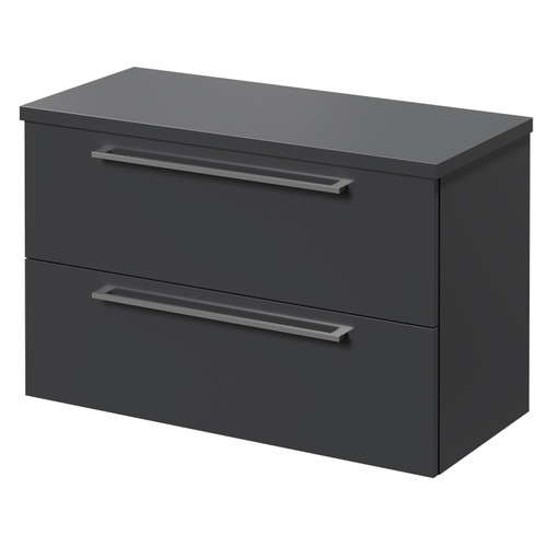 Napoli Gloss Grey 800mm x 390mm Wall Mounted Vanity Unit for Countertop Basins and 2 Drawers with Chrome Handles Right Hand View
