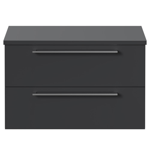 Napoli Gloss Grey 800mm x 390mm Wall Mounted Vanity Unit for Countertop Basins and 2 Drawers with Chrome Handles Front View