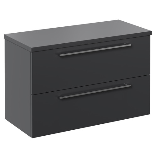 Napoli Gloss Grey 800mm x 390mm Wall Mounted Vanity Unit for Countertop Basins and 2 Drawers with Chrome Handles Left Hand View