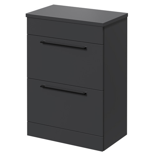 Napoli Gloss Grey 600mm x 390mm Floor Standing Vanity Unit for Countertop Basins and 2 Drawers with Matt Black Handles Right Hand View
