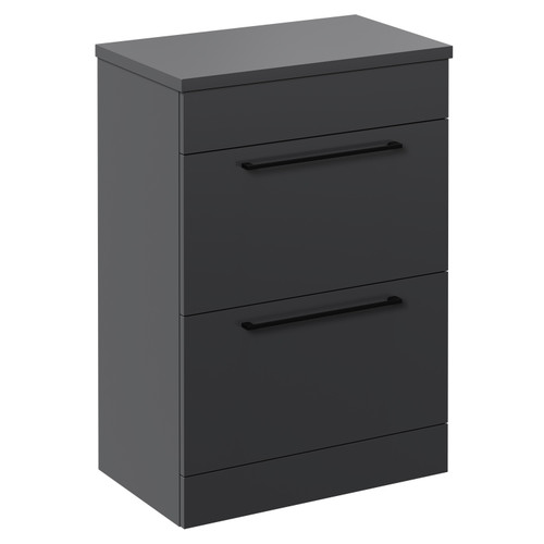 Napoli Gloss Grey 600mm x 390mm Floor Standing Vanity Unit for Countertop Basins and 2 Drawers with Matt Black Handles Left Hand View