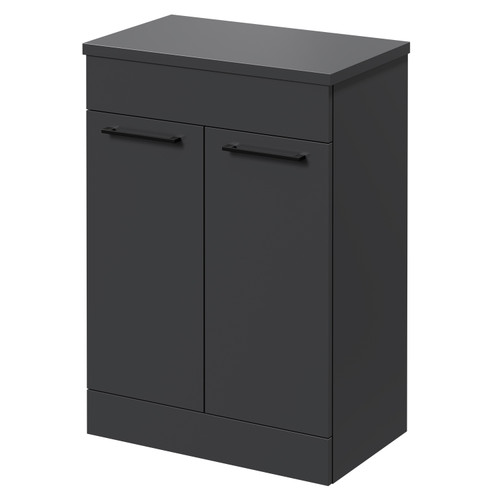 Napoli Gloss Grey 600mm x 390mm Floor Standing Vanity Unit for Countertop Basins and 2 Doors with Matt Black Handles Right Hand View
