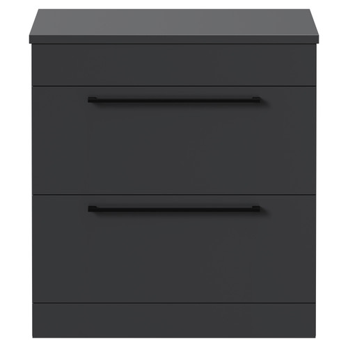 Napoli Gloss Grey 800mm x 390mm Floor Standing Vanity Unit for Countertop Basins and 2 Drawers with Matt Black Handles Front View
