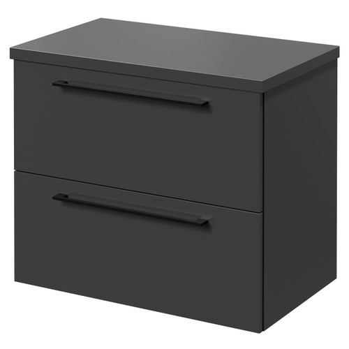 Napoli Gloss Grey 600mm x 390mm Wall Mounted Vanity Unit for Countertop Basins and 2 Drawers with Matt Black Handles Right Hand View