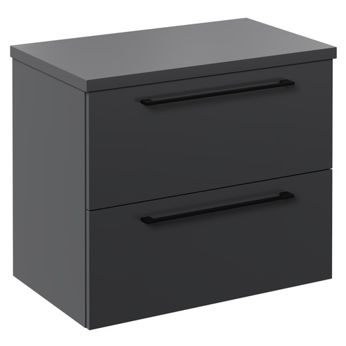 Napoli Gloss Grey 600mm x 390mm Wall Mounted Vanity Unit for Countertop Basins and 2 Drawers with Matt Black Handles Left Hand View