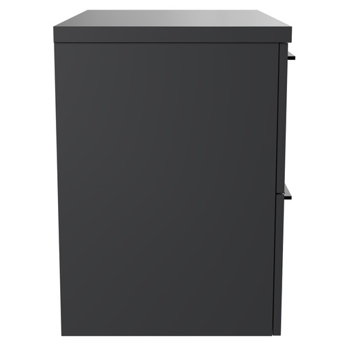 Napoli Gloss Grey 600mm x 390mm Wall Mounted Vanity Unit for Countertop Basins and 2 Drawers with Matt Black Handles Side View