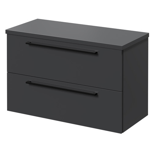 Napoli Gloss Grey 800mm x 390mm Wall Mounted Vanity Unit for Countertop Basins and 2 Drawers with Matt Black Handles Right Hand View