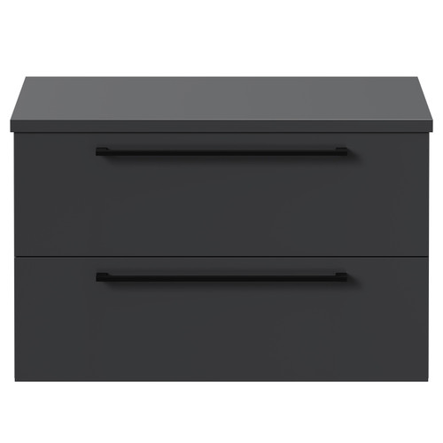 Napoli Gloss Grey 800mm x 390mm Wall Mounted Vanity Unit for Countertop Basins and 2 Drawers with Matt Black Handles Front View Napoli Gloss Grey 800mm x 390mm Wall Mounted Vanity Unit for Countertop Basins and 2 Drawers with Matt Black Handles Front View