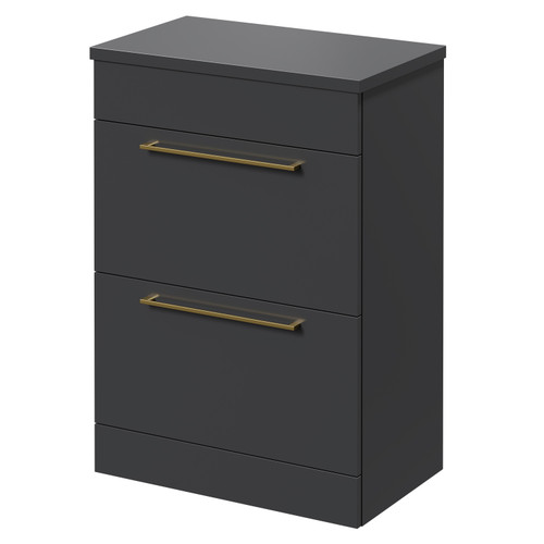 Napoli Gloss Grey 600mm x 390mm Floor Standing Vanity Unit for Countertop Basins and 2 Drawers with Brushed Brass Handles Right Hand View