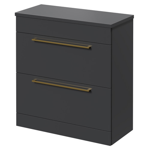 Napoli Gloss Grey 800mm x 390mm Floor Standing Vanity Unit for Countertop Basins and 2 Drawers with Brushed Brass Handles Right Hand View
