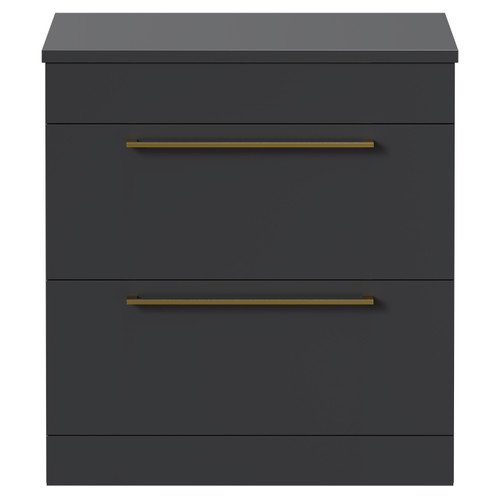 Napoli Gloss Grey 800mm x 390mm Floor Standing Vanity Unit for Countertop Basins and 2 Drawers with Brushed Brass Handles Front View