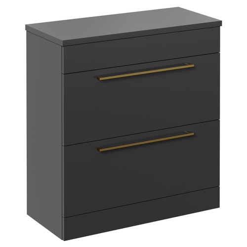Napoli Gloss Grey 800mm x 390mm Floor Standing Vanity Unit for Countertop Basins and 2 Drawers with Brushed Brass Handles Left Hand View