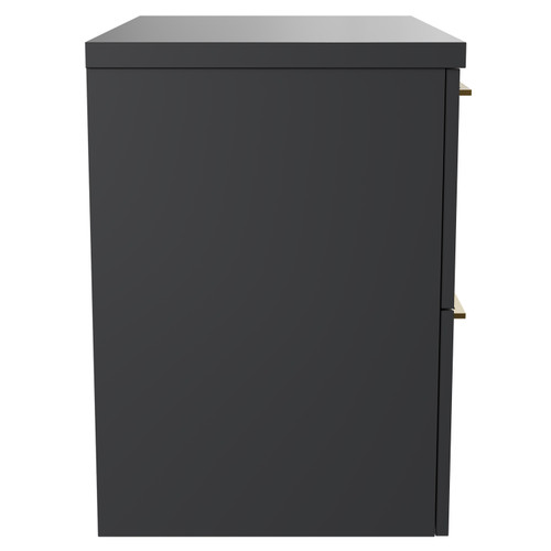 Napoli Gloss Grey 600mm x 390mm Wall Mounted Vanity Unit for Countertop Basins and 2 Drawers with Brushed Brass Handles Side View